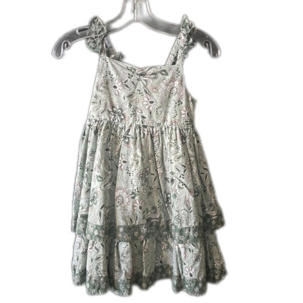 Joie Girl's Green Floral‎ Tiered Dress Size 7